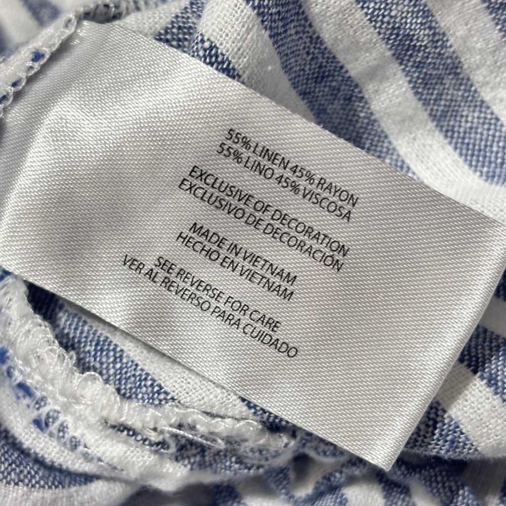 VTG Orvis Button Up Shirt Blue White Striped Linen Coastal Nautical Beach XL - Picture 9 of 12